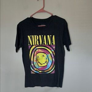 Nirvana NEW Charcoal Rainbow Tie-Dye Graphic T-Shirt Smiley Small